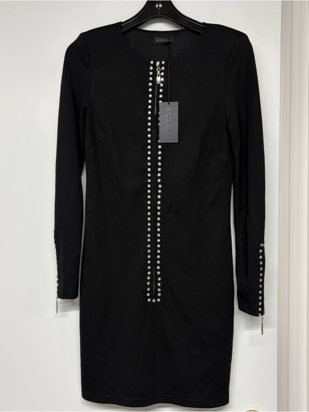 Sheri Bodell Crystal Embellished Black Knit Long Sleeve Dress NWT